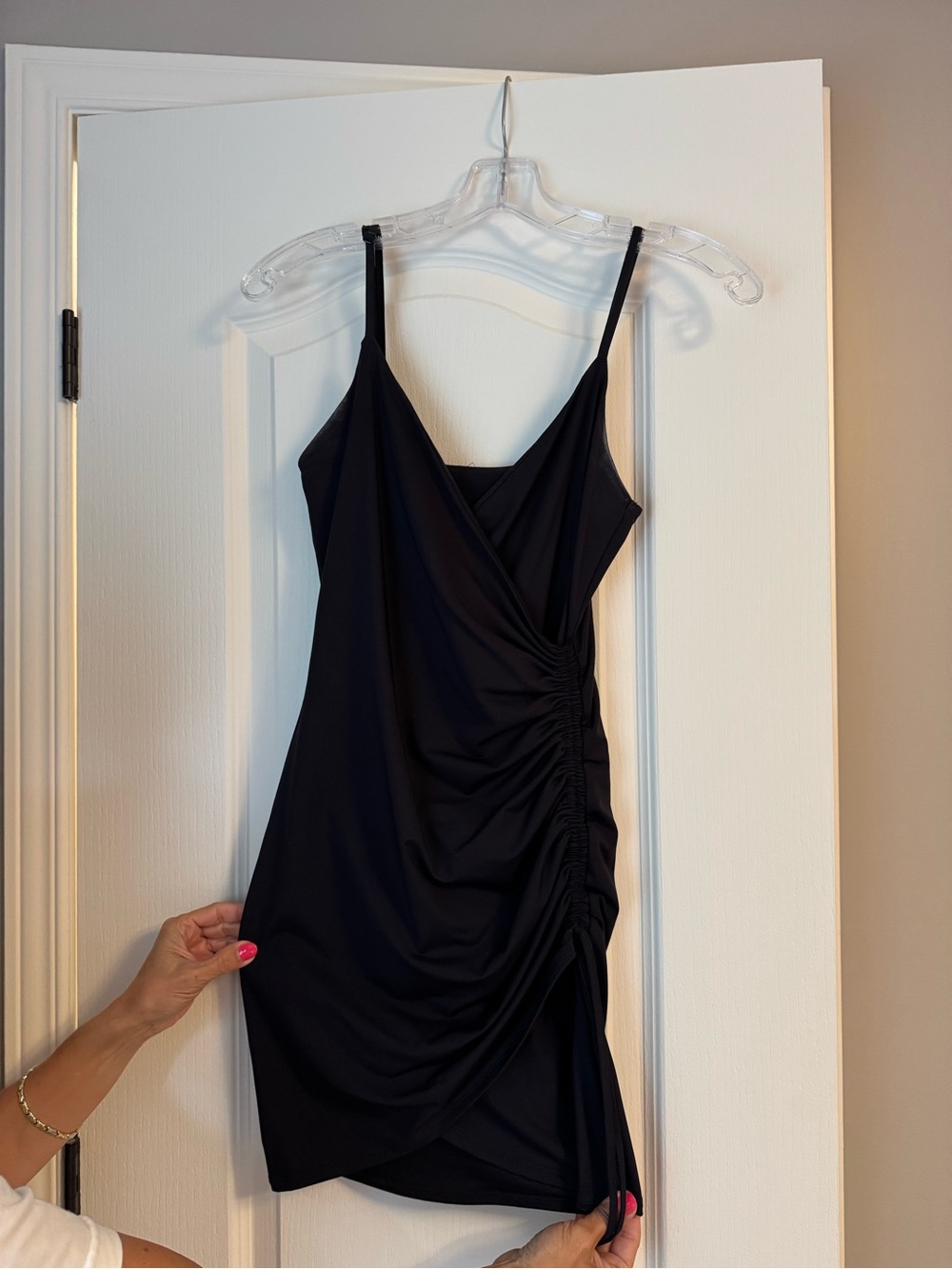 Oh Polly Black Ruched Wrap Mini Dress